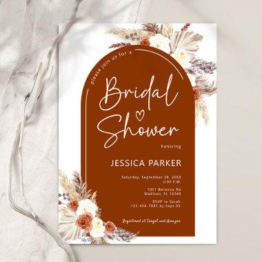 Boho Pampas Grass Arch Teracotta Bridal Shower Invitations