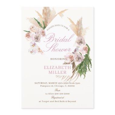 Boho Pampas Grass Blush Floral Invitations