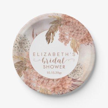 Boho Pampas Grass | Blush Hydrangeas Bridal Shower Paper Plates