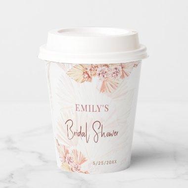 Boho Pampas Grass Bohemian Bridal Shower Coffee Paper Cups