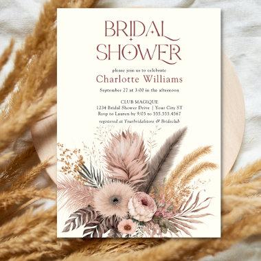 Boho Pampas Grass Bridal Shower Invitations