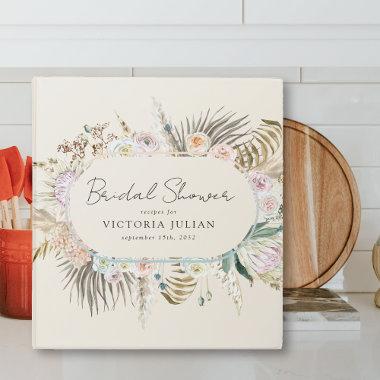 Boho Pampas Grass Bridal Shower Recipe 3 Ring Binder