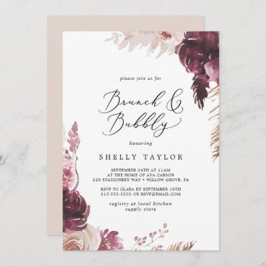 Boho Pampas Grass Brunch and Bubbly Bridal Shower Invitations