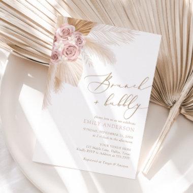 Boho Pampas Grass Brunch and Bubbly Bridal Shower Invitations