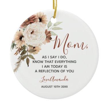 Boho pampas grass Floral Mother of the Bride Ceramic Ornament