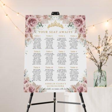 Boho Pampas Grass Floral Quinceañera Seating Chart Foam Board