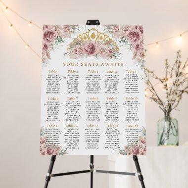 Boho Pampas Grass Floral Quinceañera Seating Chart Foam Board