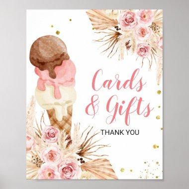 Boho Pampas Grass Ice cream floral Invitations & Gifts Poster