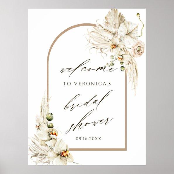 Boho Pampas Grass Orchid Bridal Shower Welcome Poster