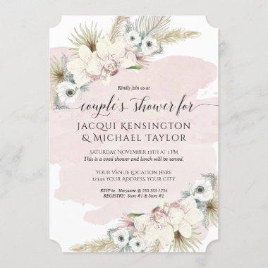 Boho Pampas Grass Orchid Floral Couples Shower Invitations