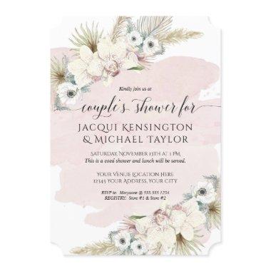 Boho Pampas Grass Orchid Floral Couples Shower Invitations