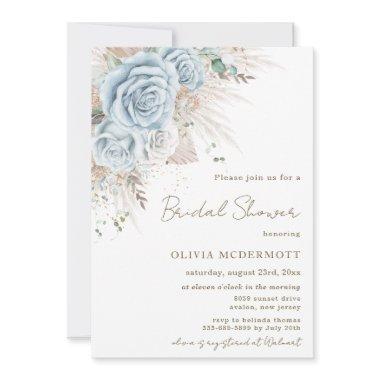 Boho Pampas Grass Pastel Blue Floral