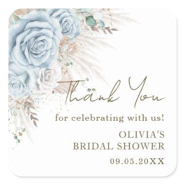 Boho Pampas Grass Pastel Blue Floral  Square Sticker