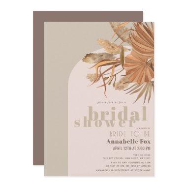 Boho Pampas Grass Pink Brown Bridal Shower Invitations