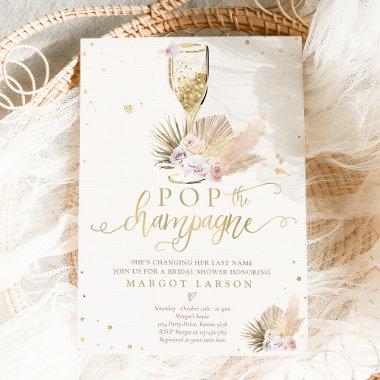Boho Pampas Grass Pop the Champagne Bridal Shower Invitations
