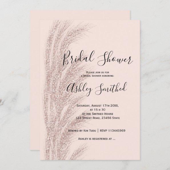 Boho pampas grass rose gold blush bridal shower Invitations