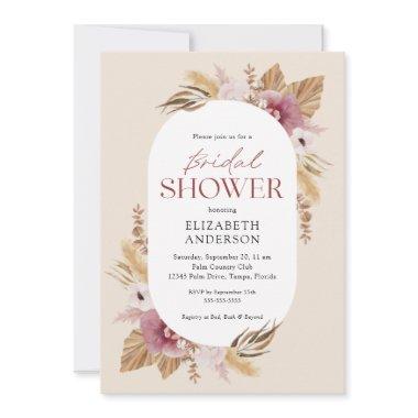 Boho Pampas Grass Rose Gold Invitations