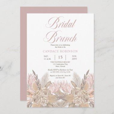Boho Pampas Grass | Roses Neutral Bridal Brunch Invitations