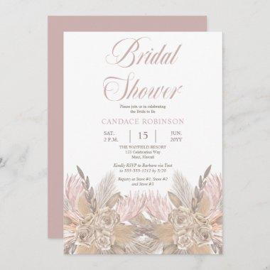 Boho Pampas Grass | Roses Neutral Bridal Shower Invitations