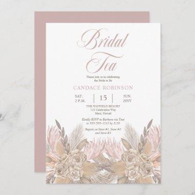 Boho Pampas Grass |Roses Neutral Bridal Tea Shower Invitations