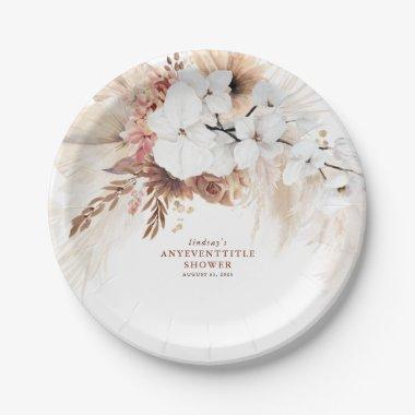 Boho Pampas Grass Terracotta Floral Any Party Paper Plates