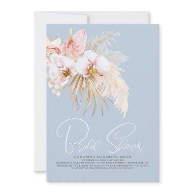 Boho Pampas Grass Tropical Flowers Bridal Shower Invitations