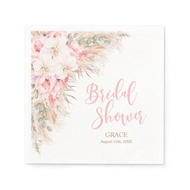 Boho Pampas Orchids Peonies Neutral BRIDAL Shower Napkins