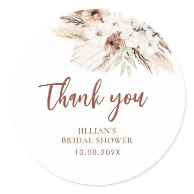 boho pampas terracotta floral bridal shower classic round sticker