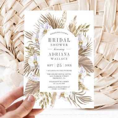 Boho Pampas White Orchid Dried Palm Bridal Shower Invitations