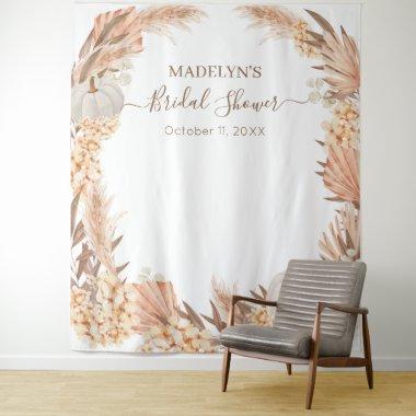 Boho Pampas white Pumpkin Bridal Shower banner Tapestry