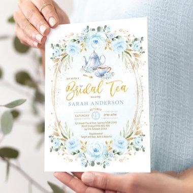 Boho Pastel Blue Flower Bridal Shower Tea Party Invitations