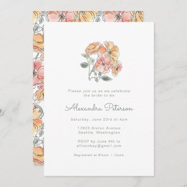 Boho Pastel Peach Watercolor Floral Bridal Shower Invitations