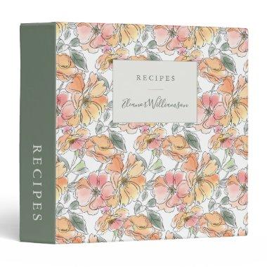 Boho Pastel Watercolor Floral  Recipe 3 Ring Binder