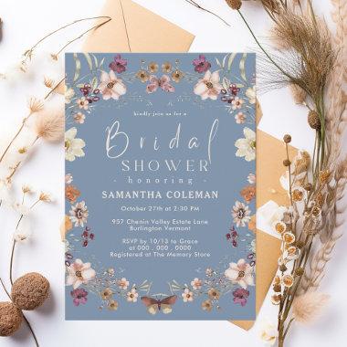 Boho Pastel Wildflower Periwinkle Bridal Shower Invitations