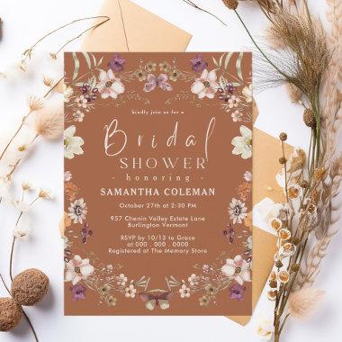 Boho Pastel Wildflower Terracotta Bridal Shower Invitations