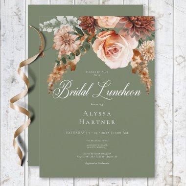 Boho Peach & Rust Floral Sage Green Bridal Lunch