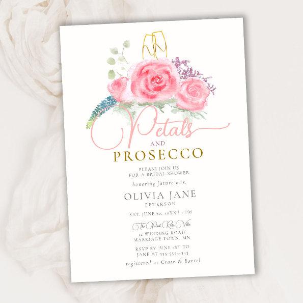 Boho Petals Prosecco Rose Coral Gold Bridal Shower Invitations