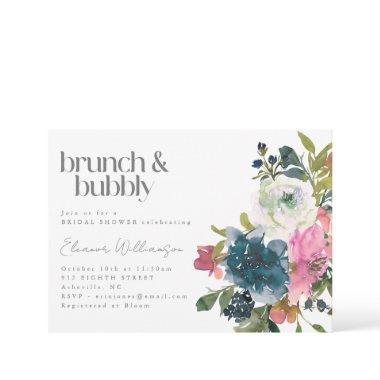 Boho Pink Blue Floral Bridal Brunch Bubbly Shower