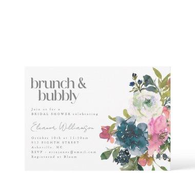 Boho Pink Blue Floral Bridal Brunch Bubbly Shower Invitations