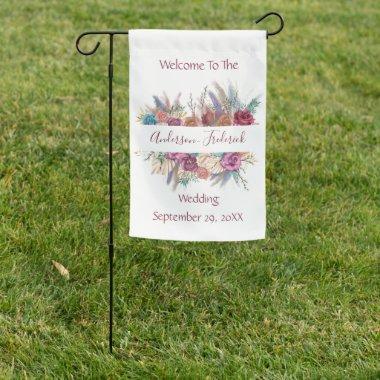 Boho Pink Blue Purple Floral Wedding  Garden Flag
