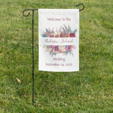 Boho Pink Blue Purple Floral Wedding Bridal Shower Garden Flag