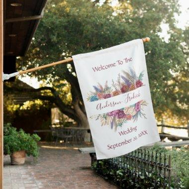 Boho Pink Blue Purple Floral Wedding  House Flag