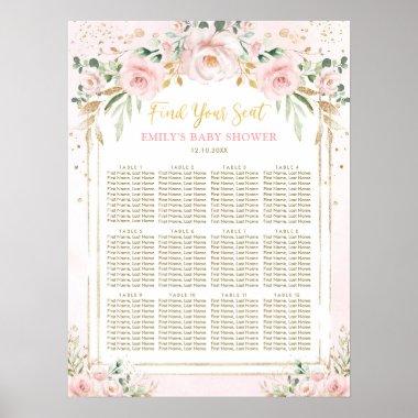 Boho Pink Blush Floral Girl Baby Shower Seating Poster