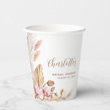 Boho Pink Brown Pampas Grass |  Paper Cups