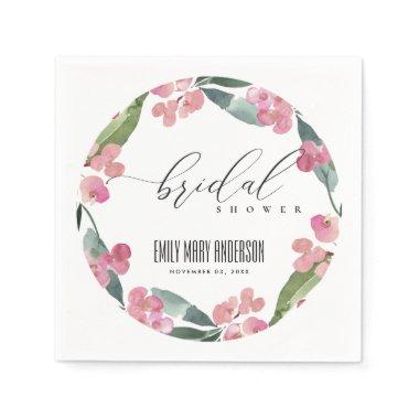 BOHO PINK CHRIST THORN BLOOM FRAME BRIDAL SHOWER NAPKINS