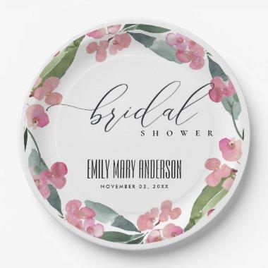 BOHO PINK CHRIST THORN CACTI BLOOM BRIDAL SHOWER PAPER PLATES