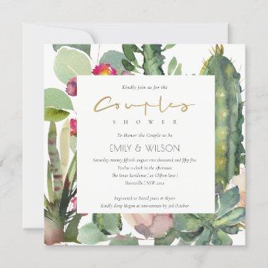 BOHO PINK FLORAL CACTI FOLIAGE COUPLES SHOWER Invitations