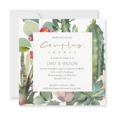 BOHO PINK FLORAL CACTI FOLIAGE COUPLES SHOWER Invitations