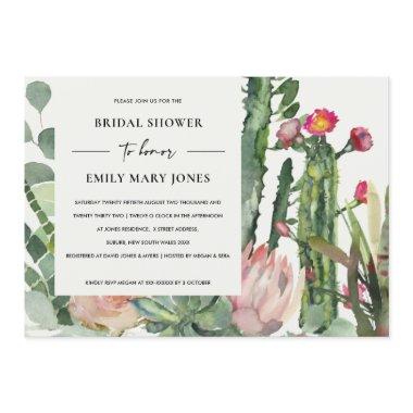 BOHO PINK FLORAL CACTUS FOLIAGE BRIDAL SHOWER Invitations