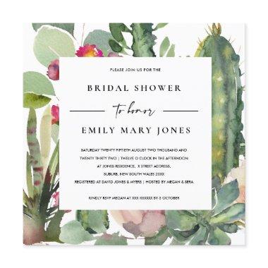 BOHO PINK FLORAL DESERT CACTI FAUNA BRIDAL SHOWER Invitations